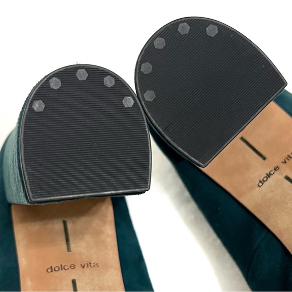 Dolce Vita Veile Suede Block Heels Platform Teal Green Faux Snake Skin Trim 10 - Picture 14 of 17